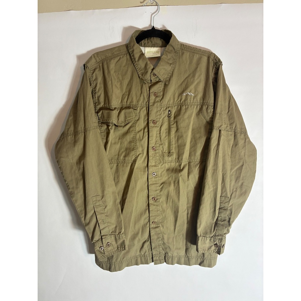 Rustic Ridge Mens Large Olive Khaki Long Sleeve Fishing Shirt Gorpcore Utility
